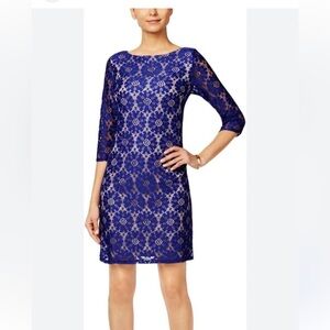 Jessica Howard 3/4 sleeve circle lace shift dress with contrast lining